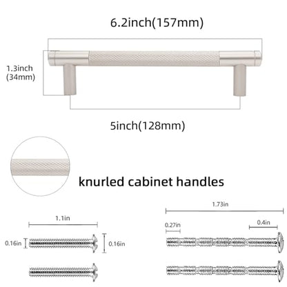 10 Pack 5 Inch Brushed Satin Nickel Kitchen Cabinet Handles - color: Brushed Satin Nickel, size: 5'' Hole Center(128mm)