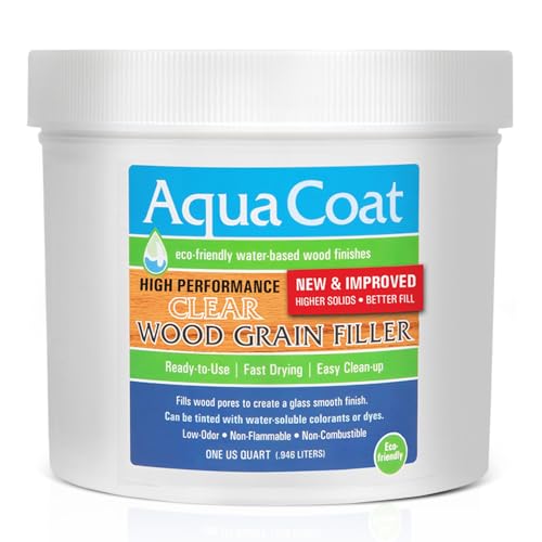 Aqua Coat New and Improved High Performance Eco-Friendly Water-Based Clear Wood Grain Filler Gel, Easily Sandable, Stainable, Paintable, Water Cleanup, Low Odor, Low VOC, Fast Drying, 32 oz - size: Quart