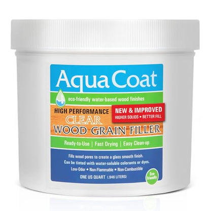 Aqua Coat New and Improved High Performance Eco-Friendly Water-Based Clear Wood Grain Filler Gel, Easily Sandable, Stainable, Paintable, Water Cleanup, Low Odor, Low VOC, Fast Drying, 32 oz - size: Quart