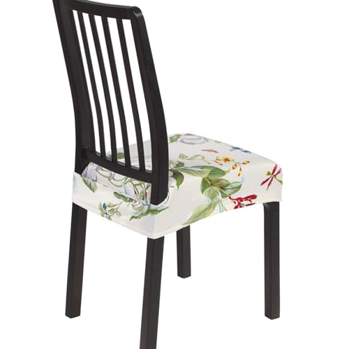 SearchI Dining Chair Seat Covers, Rear Covered(Beige Flower, 4pcs) - color: Beige Flower