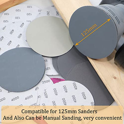 30PCS 5 inch No Hole #120-#4000 Wet Dry Sanding Discs 120 240 320 400 800 1000 1200 2000 2500 4000 Grit Sandpaper Compatible for Random Orbital Sanders (#120-#4000 10Kind Grit Each 3PCS) - style: #120-#4000 10Kind Grit Each 3PCS