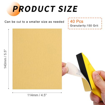 40 Pcs 150 Grit Sandpaper 4.5x5.5 Inch Sand Paper Alumina Abrasive - size: 4.5 x 5.5 Inch(150 Grit)