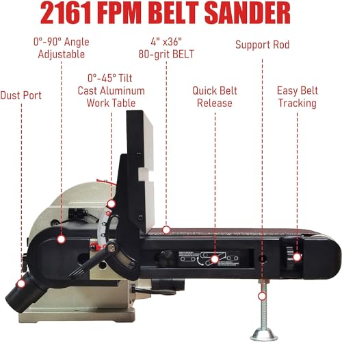 BUCKTOOL Rotating Base Belt Disc Sander with Y-Fitting,4x36" Belt,8" Disc - size: 3/4 HP & 4"x36" & 8" & Rotating Base