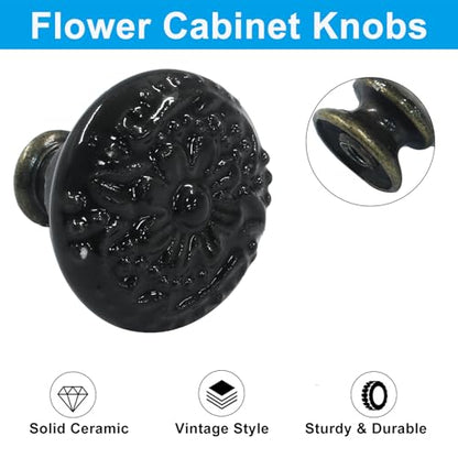 Piutouyar Black Ceramic Cabinet Knobs, 34mm / 1.3 Inch, 4Pcs - color: Black, size: 4 Pieces