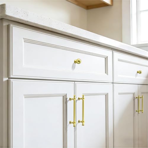 TUNNY 10 Pack Retro Cabinet Handles Brushed Gold 3 Inch/76mm Kitchen Cabinet Pulls, Cabinet Pulls Kitchen Cabinet Hardware Drawer Pulls TU10188 - color: Brushed Gold, size: 3"(76mm)Hole Center-10Pcs