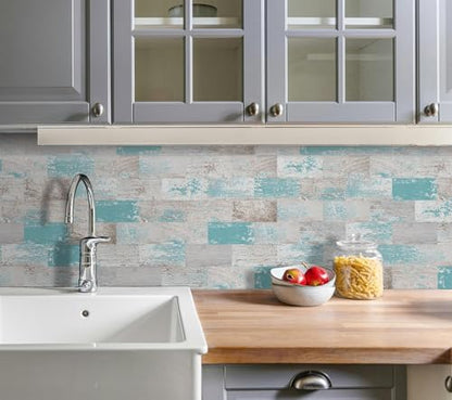DEWOO Peel and Stick Wall Tile Kitchen Backsplash Self Adhesive 10 Sheet - color: Turquoise