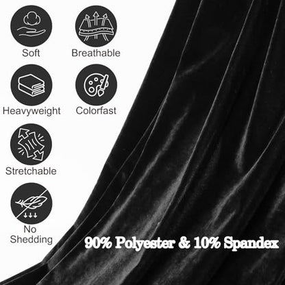 XSEINO Stretch Velvet Fabric by The Yard, 63" x 40" Cut, Soft Black Fabric for Upholstery, Sewing, Crafts, Apparel - 90% Polyester 10% Spandex - color: Black
