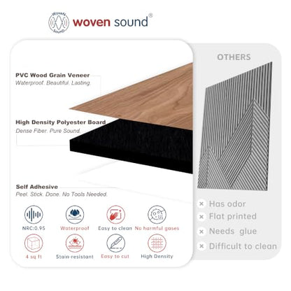 WoveN SounD Acoustic Wall Panels, Teak, 8 Pack, 23.6x23.6 in - color: Teak, size: VariSlat