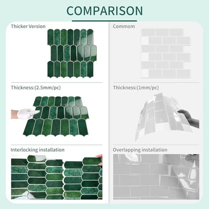 10-Sheet Upgraded Thicker Peel and Stick Kitchen Backsplash Tiles - color: Forest Green