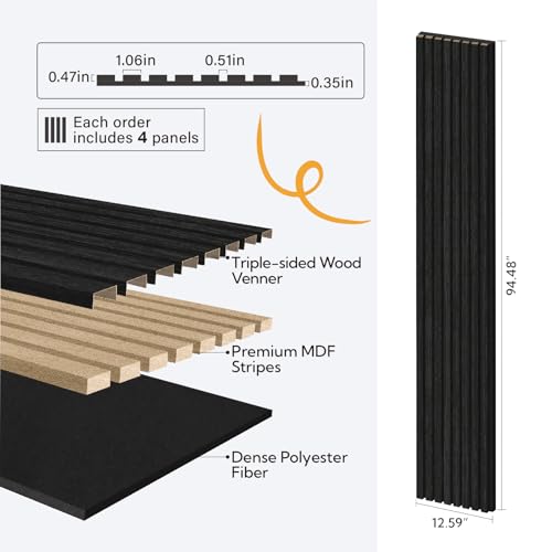 Olanglab Wood Panels for Wall 4Pack 94.5"x12.6" Matte Black - color: Matte Black