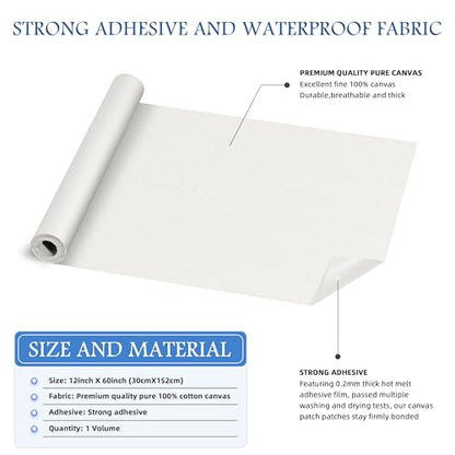 KING MOUNTAIN Canvas Iron on Patch,12"×60",Waterproof 100% Cotton Fabric Repair Patch,Used for Various Sofa,Tent,Clothes,Seats,Suitcases (White,Waterproof) - color: White, size: Canvas-12x60