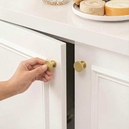 Goldenwarm 10 Pack Brushed Brass Cabinet Knobs Round Gold Drawer Knobs - color: Brushed Brass, size: Single Hole Center