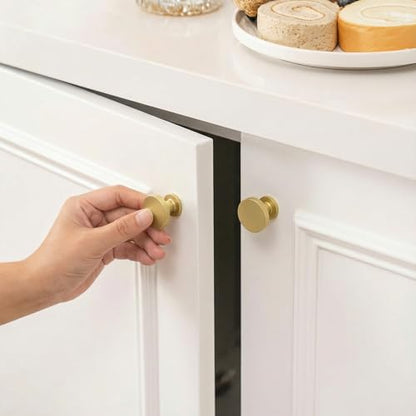 Goldenwarm 10 Pack Brushed Brass Cabinet Knobs Round Gold Drawer Knobs - color: Brushed Brass, size: Single Hole Center