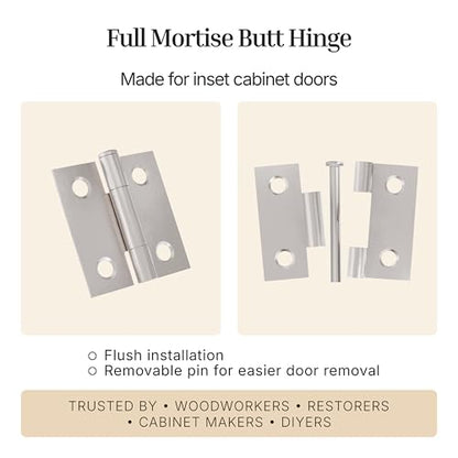 Nickel Butt Hinges with Removable Pin - 1-1/2" x 1-1/2" - Pack of 2 - Cabinet Door Hinges - UA-266-HPN (1) - color: Nickel