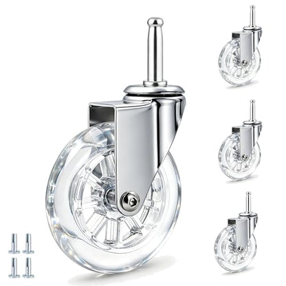 4" Swivel Caster Wheels, M8×38mm, Crystal Clear, Set of 4 - size: 4",No Brake