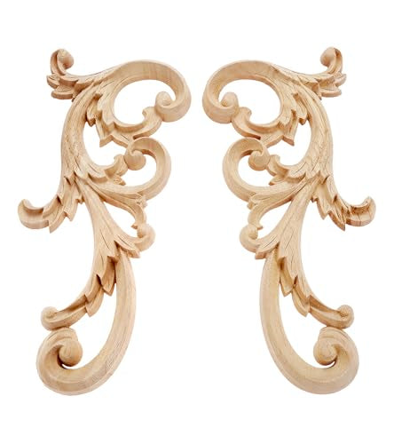 1Pair Wood Carved Appliques Corner Wooden Carving Onlays Furniture Decals - color: 1-Pair, size: 24x12cm/9.45x4.72inch