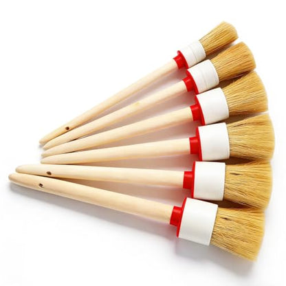 Markeny 6Pack Wood Handle Round Head Paint Brush Set Bristles Smooth Bristle Round Brushes Tool for Stencils DIY Painting Waxing Home Decor