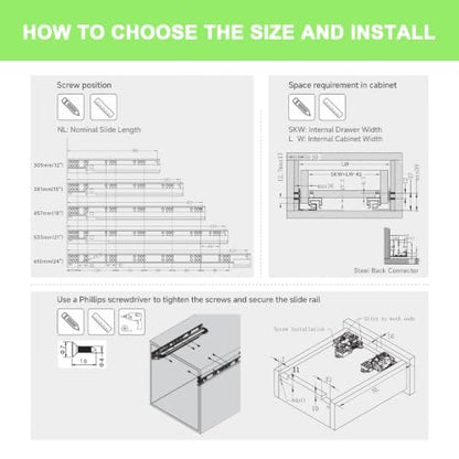 Hitess 1 Pair 18 Inch Undermount Soft Close Drawer Slides Full Extension - size: 18 Inch-1 Pair