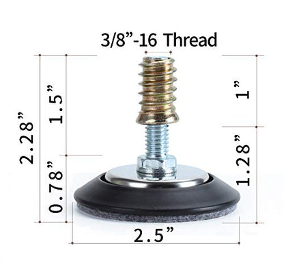 Adjustable Leveling Feet 3/8"-16 Thread with Felt Pads 4PK