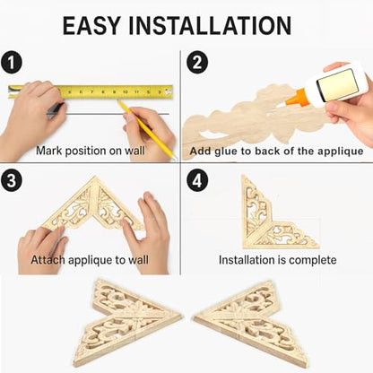 Wood Appliques 12PCS 3.1in Carved Corner Wood Onlays Furniture Decor - size: 3.1inch(8cm)