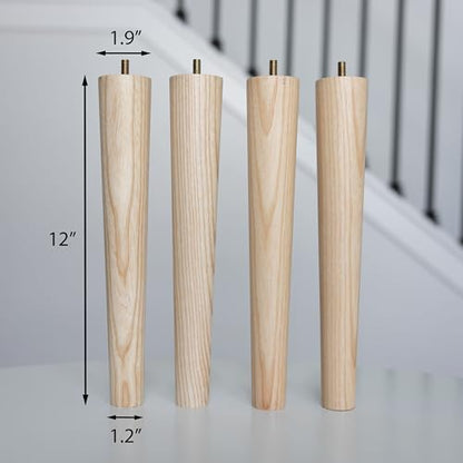 Airy Abode Premium Ash Wood Furniture Legs (Full Install Kit) - Pick Your Size and Color - color: Ash, size: 12 Inches