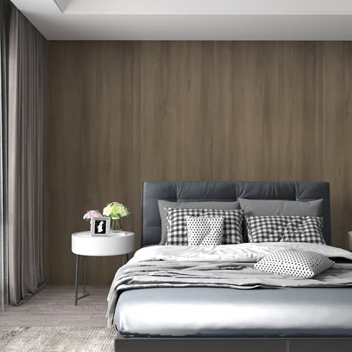 TOTIO Taupe Wood Grain Wallpaper Peel and Stick Dark Walnut Wood Contact Paper 16x78inch Matte Thickened Waterproof Self-Adhesive PVC Wall Sticker Counter Top Stick Paper Wood Vinyl Wrap for Cabinet - color: Taupe, size: 16" x 78"