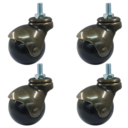2 Inch Ball Caster Wheels, Set of 4 Threaded Stem Caster 360 Degree Rotatable Wheels for Furniture Chairs Cabinets, Bronze Tone - style: Bronze Tone