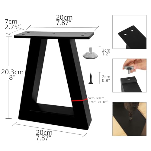 8 Inch Trapezoid Metal Table Legs Black, DIY Furniture Feets for Bench, Coffee Table, Stool Cabinet Legs, Including Screws and Adjustable Feet Pads, 8 Inch x 7.9 Inch - size: 8 Inch T