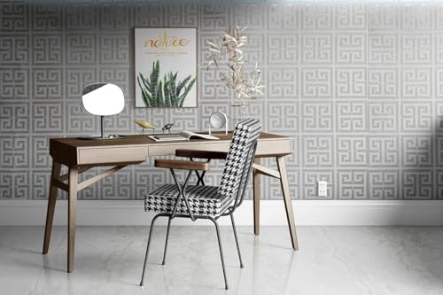 AMINAH DECO 17.7"x236.0"Greek Key Peel and Stick Wallpaper - color: Silver White