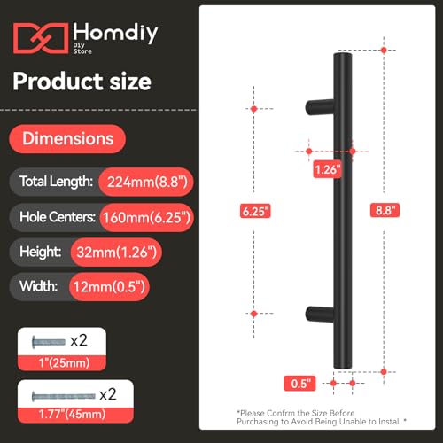 homdiy Black Cabinet Handles 20Pack 6-1/4inch Hole Center Kitchen Drawer Pulls and Knobs Stainless Steel Cabinet Hardware for Bathroom, Cupboard - color: Black, size: 6-1/4in hole centers