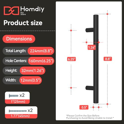 homdiy Black Cabinet Handles 20Pack 6-1/4inch Hole Center Kitchen Drawer Pulls and Knobs Stainless Steel Cabinet Hardware for Bathroom, Cupboard - color: Black, size: 6-1/4in hole centers