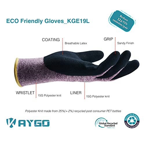 KAYGO Women's Work Gloves, Sandy Latex Grip, Breathable - color: Purple, size: Medium