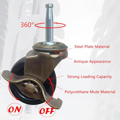 1-1/2 Inch Antique Caster Wheels, Furniture Casters 5/16 Inch x 1-1/2 Inch (8 x 38mm) Casters for Furniture Sofa Chair Cabinet Set of 4 - style: 1.5 Inch with Brake