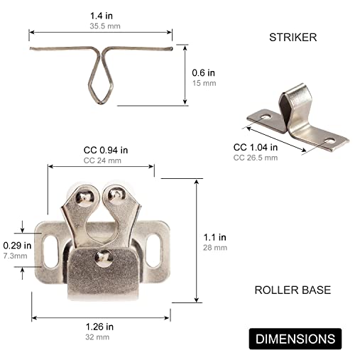 Keenkee Cabinet Latch Double Roller Catch, Nickel, 8 PCS - color: Nickel 8ps