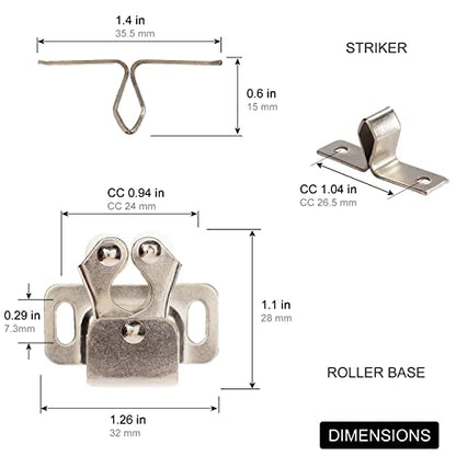 Keenkee Cabinet Latch Double Roller Catch, Nickel, 8 PCS - color: Nickel 8ps