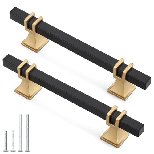 25 Pack 4 Inch Black and Gold Cabinet Pulls Kitchen Cabinet Handle - color: Black & Matte Gold, size: 4 inch (102mm) Hole Center Pull