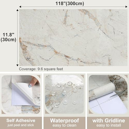 Beige Sliver Greyish Blue Marble Wallpaper Modern Peel and Stick Marble Contact Paper for Kitchen Countertops Self Adhesive Furnitures Vinyl Wrap for Bathroom Cabinet Home Decor 11.8"x118"