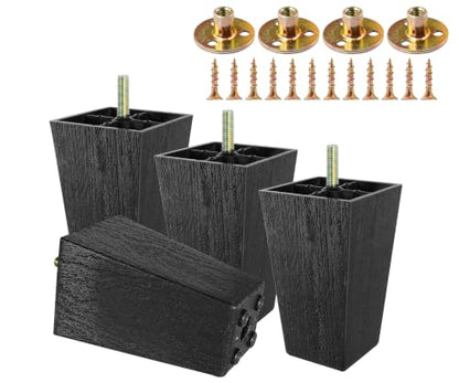 4pcs Plastic Square Legs 4-1/2" with Plate Nuts, M8-1.25 Thread - size: 4-1/2 Inch, M8-1.25 Metric Bolts
