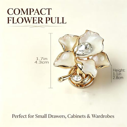 Geesatis Vintage Crystal Flower Knobs 4Pcs, White Cabinet Drawer - style: I-White