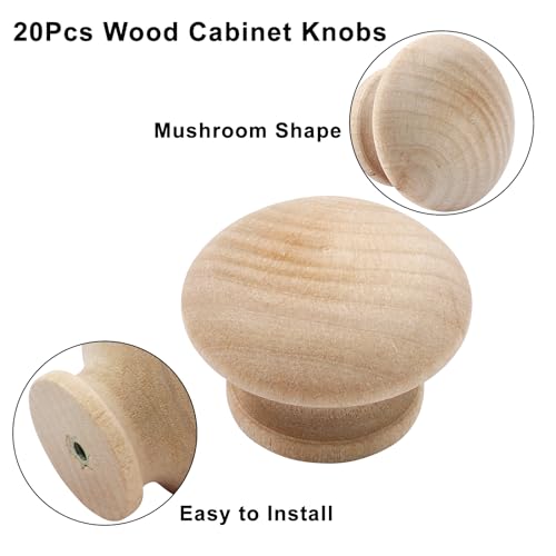 Murtenze 1-1/2 inch Unfinished Wood Knobs Mushroom Shape 20 PCS - size: 20 PCS 1-1/2