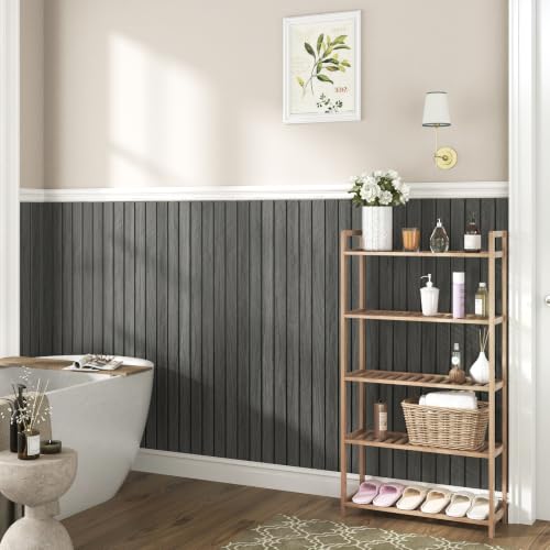 Black 3D Wall Panels Acoustic Wood Slat Wall Paneling for Walls - color: Black