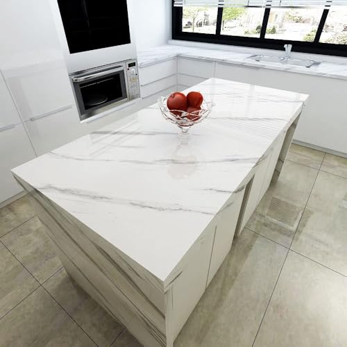 YENHOME 30x118 Inch White Marble Contact Paper for Countertops Waterproof Self Adhesive Marble Wallpaper Marble Contact Paper Peel and Stick Countertops Wrap for Kitchen Counter Glossy Marble Paper - size: 30" x 118"