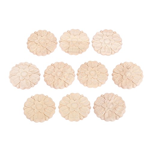 10Pcs Wood Carved Appliques Onlays, Round Carving Decals for Furniture