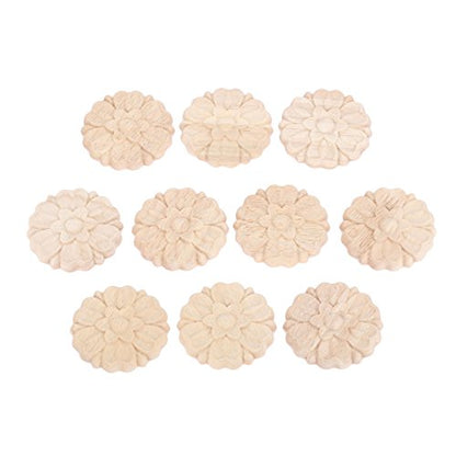 10Pcs Wood Carved Appliques Onlays, Round Carving Decals for Furniture