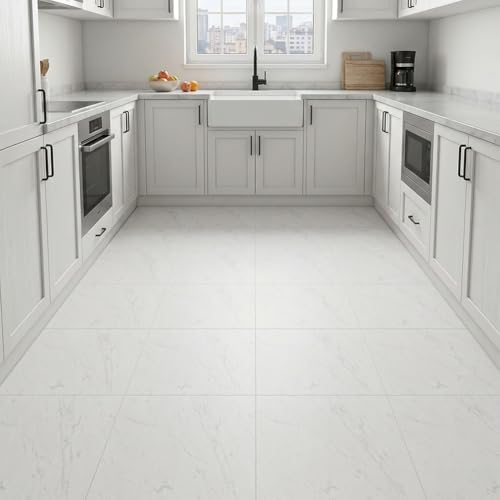 Peel and Stick Floor Tile 12 x 12 Inch Self Adhesive Marble Vinyl Flooring - color: White Marble