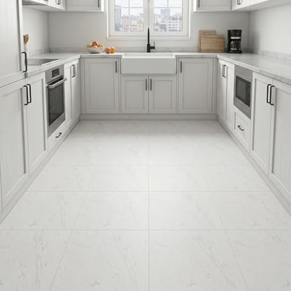 Peel and Stick Floor Tile 12 x 12 Inch Self Adhesive Marble Vinyl Flooring - color: White Marble