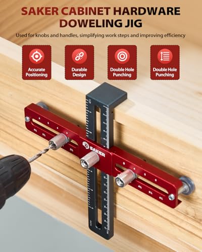 Saker Cabinet Hardware Jig, Cabinet Handle Doweling Template Tool - size: 6.5" Jig Saw