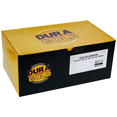 Dura-Gold Premium 1/4 Sheet Gold Sandpaper Sheets, 180 Grit (Box of 400) - size: 180-Grit