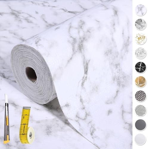 2-Layer Drawer and Shelf Liner for Kitchen Cabinet: 35.4in X 30Ft Non Slip - color: White Marble, size: 35.4"W x 354.3"L