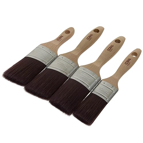 CORAL Aspire Paint-Brush Professional Ultra Smooth Silk Tip FSC, 4 Piece Pack, 1.5", 2", 2" Angled, 2" Angled Stubby, Oval Straight Set, 31748